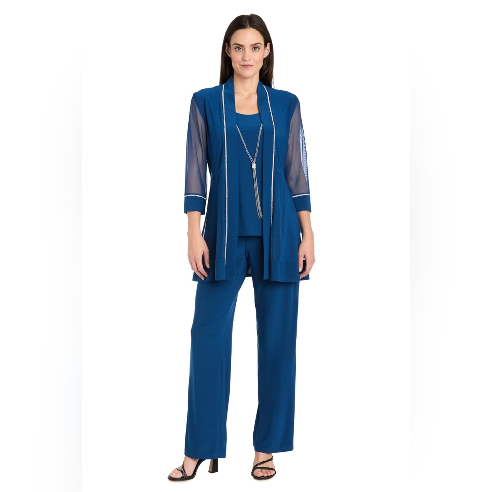 RM RICHARDSRM Richards Embellished Two-Piece Elegant Blue Women's Pantsuit